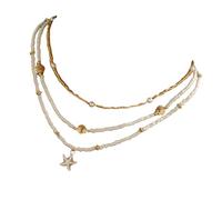 RGYBAO Confezione da 3 collane regolabili con perline e ciondolo a forma di stella e pesce, da donna, gioielli da spiaggia, 35+5cm, Metallo, Nessuna pietra preziosa