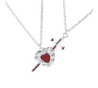 RGYBAO Elegante collana a forma di cuore con spade che simboleggia amore e forza, per anniversari o San Valentino, 50cm, Metallo, Nessuna pietra preziosa