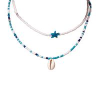 RGYBAO Elegante collana a strati per gite in spiaggia e per tutti i giorni, alla moda, con catena regolabile di perline, 21-50cm, Perline, Nessuna pietra preziosa