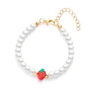 RGYBAO Elegante collana con perline a forma di fragola, design semplice, per aggiungere fascino dolce a vari stili, 17+5cm, Perle di riso, perle d'imitazione, lega, Nessuna pietra preziosa