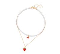 RGYBAO Elegante collana con perline a forma di fragola, design semplice, per aggiungere fascino dolce a vari stili, 45+5cm/38+5cm, Perle di riso, perle d'imitazione, lega, Nessuna pietra preziosa