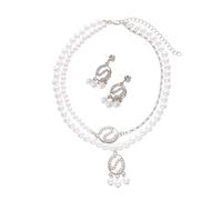 RGYBAO Elegante doppio strato di zirconi intarsiati collana orecchini set con perle finte per le donne Royal Courts gioielli