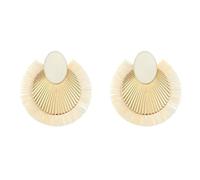 RGYBAO Orecchini da donna a forma di ventaglio in lega di rafia con nappe e struttura in lega, adatti per l'uso quotidiano e per feste, 5.4*5.7CM, Metallo, Nessuna pietra preziosa