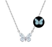 Rhaum Braccialetto e collana con farfalla blu luminoso con scatola regalo in poliuretano, ciondolo a farfalla in argento che si illumina al buio (collana)