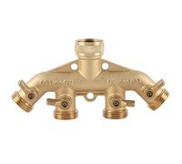 Rhawuy Brass 4 - Way Hose Splitter | Sturdy Garden Water Faucet Adapter | Leak - Proof Ball Valve Connector for Lawn/Drip Irrigation/Outdoor Maintenance | 3/4" GHT Thread Standard