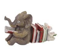 Rhawuy Elephant Bunny Reading Statue | Synthetic Material Garden Sculpture for Desk/Office/Yard | Fade Proof Outdoor Decor with Whimsical Animal Figure
