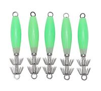 Rhawuy Luminous Octopus Hook 5Pcs | Glow in The Dark Fishing Lures & Jigs | Double Layer Effective Hooks for Saltwater/Night Fishing | Green PVC Enduring Bait