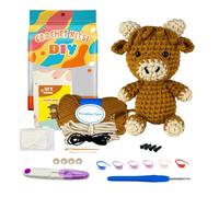 RHBTH Set introduttivo all'uncinetto (adatto per principianti), giallo-marrone scozzese, set per maglieria all'uncinetto per bambini e adulti