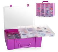 RHCOM Organizer per giocattoli, 72 scomparti, scatola compatibile con auto Hot Wheels e Matchbox, espositore per mini giocattoli e piccole bambole con 3 strati di vassoi rimovibili, viola