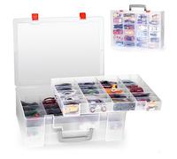 RHCOM Organizer per giocattoli, 72 scomparti, scatola compatibile con auto Hot Wheels e Matchbox, espositore per mini giocattoli e piccole bambole con 3 strati di vassoi rimovibili, trasparente