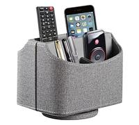 RHCSZ Porta telecomandi in pelle girevole a 360 gradi, organizer da scrivania per telecomandi TV, caddy, penna, calcolatrice, lettore multimediale (grigio)