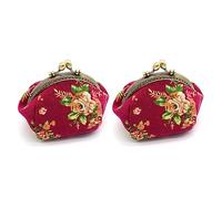 Rheross 2 portafogli da donna, vintage, con fiori, mini portamonete (rosso), Rosso