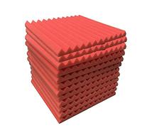 Rheross acustici in schiuma 12 pezzi, da parete insonorizzati, 30 x 30 x 5 cm, pannello fonoassorbente ad alta densità per pareti, rosso