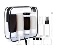 Rheross Set di 15 bottiglie da viaggio per articoli da toeletta contenitori a prova di perdite, accessori da viaggio comprimibili, bottiglie per shampoo nere e bianche