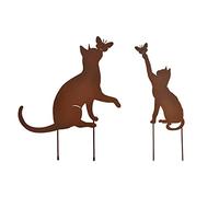 RHHGOPM 2 Pezzi di Decorazione da Giardino Con Gatto in Metallo Arrugginito, Effetto Ruggine, Statuette di Animali, Decorazione da Giardino