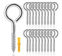 Rhimooay Viti ad occhiello in acciaio inox 304, 20 pezzi, resistenti alla ruggine, occhielli a vite, vite ad anello, gancio per gancio a vite, gancio per fissare una corda per bucato, ghirlanda