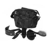 Rhinegold Borsa per la toelettatura Nera con Kit, Set Regalo da 7 Pezzi Che Include Tutti i Tipi di Spazzola per peli di Cavallo, Pettine per Curry e plettro per Zoccoli con Una Borsa Multiuso per la