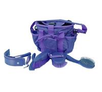 Rhinegold Borsa per la toelettatura viola con kit, set regalo da 7 pezzi che include tutti i tipi di spazzola per peli di cavallo, pettine per curry e plettro per zoccoli con una borsa multiuso per la