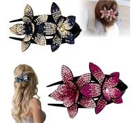 Rhinestone Double Flower Hair Clip for Womens Girls, Elegant Hair Dovetail Clips for Thick Long Hairs Accessories, Crystal Non-Slip Duckbill Hairpin for Parties,Wedding