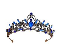Rhinestone Korean Princess Crown - Elegant Headwear For Weddings & Street Style(Ancient sapphire blue)