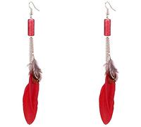 Rhinestone Pendant Earring,Vintage Handmade Feather Earrings Long Tassel Earrings Bohemian Acetate Plate Tassel Earrings/Red
