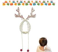 Rhinestone Tassel Ponytail Hair Claw,Pearl Tassel Ponytail Hair Clip,Christmas Rhinestone Peal Tassel Antler Deer Round Bun Hair Claw For Women (Red)