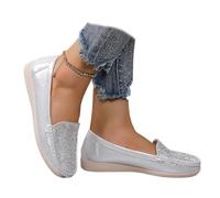 Rhinestone Women's Sparkly Orthopedic Loafers - Arch Support Slip-On Flats,Comfortable Daily Shoes for Women Glitter Slip on Shoes (Silver,37)