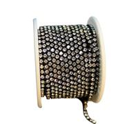 Rhinestones Chain Roll Tassel 3/10Yard Crystal Ribbon Strass Banding Sew On Gold Rhinestone Trim Strip Cup Chains For Needlework(Crystal-Black,3YARD IN BAG_SS6)