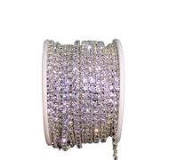Rhinestones Chain Roll Tassel 3/10Yard Crystal Ribbon Strass Banding Sew On Gold Rhinestone Trim Strip Cup Chains For Needlework(Crystal with Silver,10YARD PER ROLL_SS6)