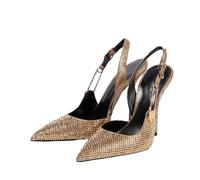 Rhinestones Sequined Buckle Women Pumps Elegant Pointed Toe Slingbacks Stiletto High Heels Spring Summer Fashion Shoes(Gold,39)