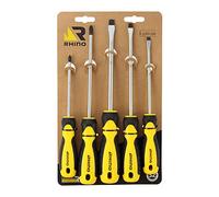 RHINO 16002 - Set di 5 cacciaviti piatti e a croce con lama in acciaio S2 piatto (5 a 8 mm) a croce (PH1/PH2), punta magnetica, uso professionale