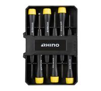 RHINO - Cacciavite di precisione, cacciaviti di precisione - Kit di cacciaviti di precisione - 6 pezzi - Acciaio al cromo vanadio - 4 cacciaviti piatti (1,6; 2,0; 2,5; 3,0 mm) e 2 crociformi