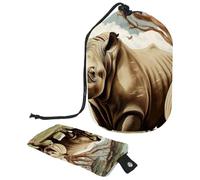 Rhino in erba verde borsa cosmetica da viaggio borsa per il trucco da donna, borsa pieghevole con coulisse, borsa per cosmetici da viaggio portatile, Rinoceronte in erba verde,