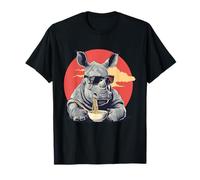 Rhino Mangiare Ramen Noodles Giapponesi Occhiali da Sole Animal Art Maglietta