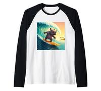 Rhino on a surfboard Maglia con Maniche Raglan