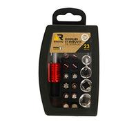 RHINO - Set di punte per cacciaviti - Set di punte + boccole di avvitamento con clip da cintura 23 pezzi - Cromo vanadio - Anelli colorati - Garanzia 5 anni - Punte PH, PZ, piatte, torx, allen