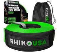 Rhino USA Cinghia di Traino (7,6 cm x 9,1 m) - Resistenza alla Rottura di 13.600 kg - Corda di Recupero di Emergenza per Camion, UTV, ATV - Cinghia di Recupero Heavy Duty per Uso Offroad 4X4 - Verde