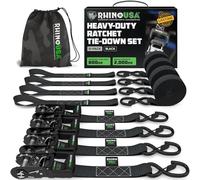 Rhino USA Cinghie a Cricchetto 2000kg, 4cm x 2.4m - Cinghie di Fissaggio Carico - 4 Pz - Cinghie per Trasloco e Trasporto - Cinghia a Cricchetto - con Manici e Ganci a S in Cromo Rivestito - Nero