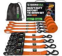 Rhino USA Cinghie a Cricchetto 2000kg, 4cm x 2.4m - Cinghie di Fissaggio Carico - 4 Pz - Cinghie per Trasloco e Trasporto - Cinghia a Cricchetto - con Manici e Ganci a S in Cromo Rivestito - Arancione