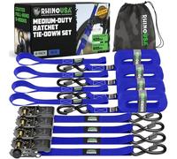 Rhino USA Cinghie a Cricchetto - Cinghie di Fissaggio Carico - 4 Pz - Cinghie per Trasloco e Trasporto - 2,5 cm x 4,6 m - Set Cinghia a Cricchetto con Manico - Blu