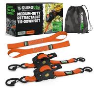 Rhino USA Cinghie di ancoraggio a cricchetto retrattili: resistenza alla rottura massima di 540 kg, include (2) cinghie di ancoraggio retrattili automatiche da 2,5 cm x 3 m con manici imbottiti.
