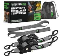 Rhino USA Cinghie di fissaggio a cricchetto retrattili (confezione da 2) - Resistenza alla rottura di 1360 kg, include (2) cinghie di fissaggio retrattili automatiche da 5 cm x 3 m - Grigio