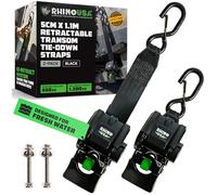 Rhino USA Cinghie Retrattili per Rimorchio Barca (Confezione da 2) - Cinghie di Fissaggio per Barca da 5cm x 1,1m, 1300kg - Fissaggio per Barca, Jet-Ski e altro! Verniciato a Polvere Nero, Acciaio