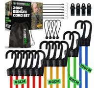 Rhino USA Corde Elastiche con Gancio (28 Pezzi) Elastico con Ganci Corte e Lunghe - 4 Clips per Telo Gratuito, Sacchetto con Corda Elastica con Gancio Legature per Tende - Resistenti ai Raggi UV