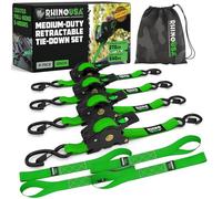 Rhino USA Fascette per cavi retrattili a cricchetto (confezione da 4): resistenza massima alla rottura di 540 kg, incluse (4) automatiche da 2.5 cm x 3 m con maniglie imbottite - Verde