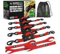 Rhino USA Fascette per cavi retrattili a cricchetto (confezione da 4): resistenza massima alla rottura di 540 kg, incluse (4) automatiche da 2.5 cm x 3 m con maniglie imbottite - Rosso
