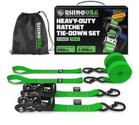 Rhino USA Kit Cinghie a Cricchetto Heavy Duty (2 Pezzi) 4cm x 2,4m (2.000 kg di resistenza alla rottura) - Cinghie di Fissaggio Ultimate con Ganci di Sicurezza Camion, ATV, UTV, Moto, Carico - Verde