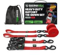 Rhino USA Kit Cinghie a Cricchetto Heavy Duty (2 Pezzi) - 4cm x 2,4m (2000 kg di resistenza alla rottura) - Cinghie di Fissaggio Ultimate con Ganci di Sicurezza Camion, ATV, UTV, Moto, Carico - Rosso