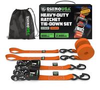 Rhino USA Kit Cinghie a Cricchetto Heavy Duty (2 Pezzi) - 4cm x 2,4m (2000 kg di resistenza alla rottura) - Cinghie di Fissaggio Ultimate Ganci di Sicurezza Camion, ATV, UTV, Moto, Carico - Arancione