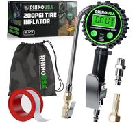 Rhino USA Manometro Digitale per Pneumatici con Gonfiatore (0-1400 kPa) - Attacco Robusto, Quadrante da 5 cm, Tubo Inox & Ottone - Per Auto, Camion, Moto, Camper